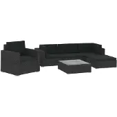 The Living Store 6-tlg. Garten-Lounge-Set mit Auflagen Poly Rattan Schwarz
