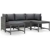 The Living Store 5-tlg. Garten-Lounge-Set mit Kissen Poly Rattan Grau