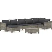 The Living Store 8-tlg. Garten-Lounge-Set mit Kissen Grau Poly Rattan
