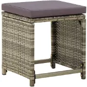 The Living Store Gartenhocker 4 Stk. mit Kissen Poly Rattan Grau