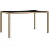 The Living Store Gartentisch mit Glasplatte Beige Poly Rattan & Hartglas
