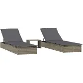 The Living Store Sonnenliegen 2 Stk. mit Tisch Grau Poly Rattan