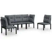 The Living Store 5-tlg. Garten-Lounge-Set Schwarz und Grau Poly Rattan