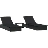 The Living Store Sonnenliegen 2 Stk. mit Tisch Schwarz Poly Rattan