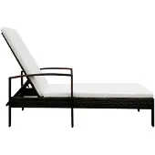 The Living Store Sonnenliege mit Auflage Poly Rattan Braun