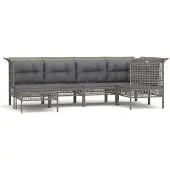 The Living Store 6-tlg. Garten-Lounge-Set mit Kissen Grau Poly Rattan