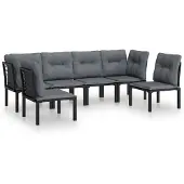 The Living Store 6-tlg. Garten-Lounge-Set Schwarz und Grau Poly Rattan