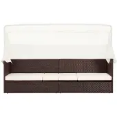 The Living Store Gartensofa mit Sonnendach Poly Rattan Braun