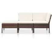 The Living Store 3-tlg. Garten-Lounge-Set mit Auflagen Poly Rattan Braun