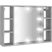 The Living Store Spiegelschrank mit LED Grau Sonoma 76x15x55 cm