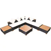 The Living Store 8-tlg. Garten-Lounge-Set mit Auflagen Poly Rattan Schwarz