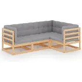 The Living Store 4-tlg. Garten-Lounge-Set mit Kissen Kiefer Massivholz