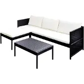The Living Store 3-tlg. Garten-Lounge-Set mit Auflagen Poly Rattan Schwarz