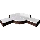 The Living Store 6-tlg. Garten-Lounge-Set mit Auflagen Poly Rattan Braun
