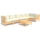 The Living Store 7-tlg. Garten-Lounge-Set mit Creme Kissen Kiefernholz