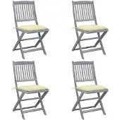 vidaXL Klappbare Gartenstühle 4 Stk. mit Kissen Massivholz Akazie