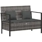 vidaXL Gartenbank 2-Sitzer mit Kissen Grau Poly Rattan