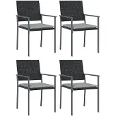 vidaXL Gartenstühle mit Kissen 4 Stk. Schwarz 54x62,5x89cm Poly Rattan