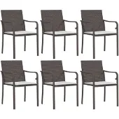 vidaXL Gartenstühle mit Kissen 6 Stk. Braun 56x59x84 cm Poly Rattan