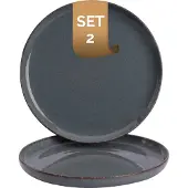 Palmer 2 x Antigo Teller flach, Ø 19 cm, leichtes Porzellan, für ein 2 Personen Gedeck, spülmaschinenfest, blau grau braun