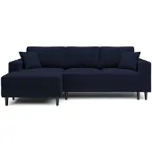 Selsey Nalika - Ecksofa mit Schlaffunktion, Bettkasten, Samtbezug Dunkelblau wasserabweisend, linksseitig