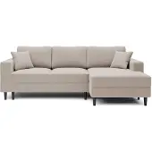 Selsey Nalika Ecksofa mit Schlaffunktion, Bettkasten, Samtbezug Beige wasserabweisend, rechtsseitig