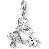 Thomas Sabo Charm-Einhänger "Kreuz-, Herz-, Anker-Design, Glaube, Liebe, Hoffnung", silber (silberfarben, weiß, weiß), Charms, Silber 925 (recycelt), Charm-Einhänger, mit Zirkonia