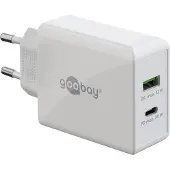 Goobay 30 W USB-C PD Dual-Schnellladegerät weiß, 1x USB-C-Anschluss (Power Delivery) und 1x USB-A-Anschluss