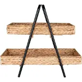 House Nordic Tablett aus Wasserhyazinthe und schwarzem Metall und Holz 42 x 23 x 43,5 cm