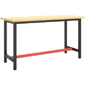 The Living Store Werkbankgestell Mattschwarz und Mattrot 140x50x79 cm Metall