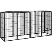 vidaXL 10-tlg. Hundelaufstall Schwarz 50x100cm Stahl Pulverbeschichtet