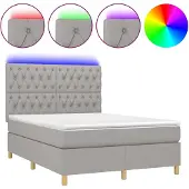 vidaXL Boxspringbett mit Matratze & LED Hellgrau 140x200 cm Stoff