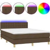 vidaXL Boxspringbett mit Matratze & LED Dunkelbraun 140x190 cm Stoff
