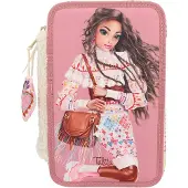 TOPModel 12583 TOPModel Cosy - Gefüllte 3-Fach Federtasche, Model Motiv mit Teddy-Kunstfell, Federmäppchen mit Buntstiften, Lineal, Schere uvm.