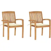 vidaXL Gartenstühle 2 Stk. mit Cremeweißen Kissen Massivholz Teak
