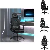 vidaXL Gaming-Stuhl mit Massage & Fußstütze Schwarz Kunstleder