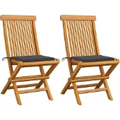 vidaXL Gartenstühle mit Anthrazit Kissen 2 Stk. Massivholz Teak