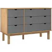 vidaXL Schubladenschrank OTTA Braun & Grau 111x43x73,5 cm Massivholz