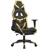 The Living Store Gaming-Stuhl mit Massage & Fußstütze Schwarz Golden Kunstleder