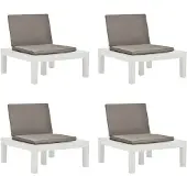 vidaXL Gartenstühle mit Auflagen 4 Stk. Kunststoff Weiß