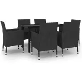 vidaXL 7-tlg. Garten-Essgruppe mit Auflagen Poly Rattan und Glas