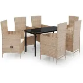 vidaXL 7-tlg. Garten-Essgruppe mit Kissen Beige