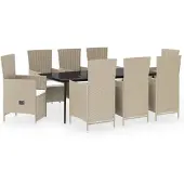 vidaXL 9-tlg. Garten-Essgruppe mit Auflagen Beige