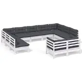 vidaXL 11-tlg. Garten-Lounge-Set mit Kissen Weiß Kiefer Massivholz