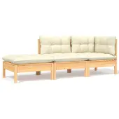 vidaXL 3-Tlg Garten-Lounge-Set mit Kissen Creme Massivholz Kiefer 806664