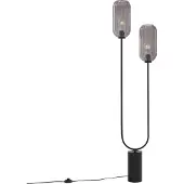 QAZQA Art Deco Stehleuchte Schwarz mit Rauchglas 2 Flammig Rid