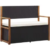 vidaXL Bank mit Stauraum 115 cm Poly Rattan Massivholz Akazie Schwarz