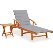 vidaXL Sonnenliege mit Tisch und Auflage Akazie Massivholz