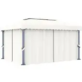 vidaXL Pavillon mit Vorhang 4x3 m Cremeweiß Aluminium