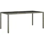 vidaXL Gartentisch Grau 190x90x75 cm Gehärtetes Glas und Poly Rattan